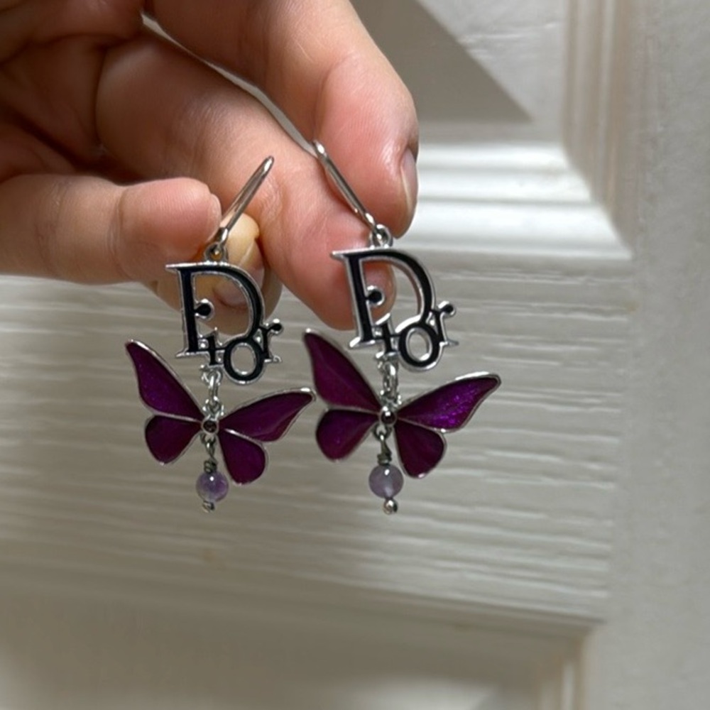 Dior Butterfly Earrings with Purple Accents - Picture 3 of 4